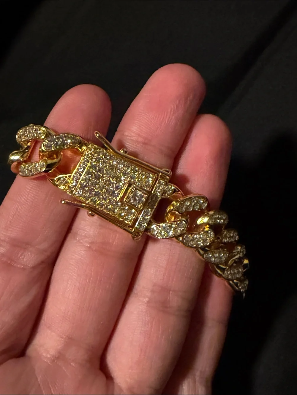 Gold-Tone Pavé Cuban Link Bracelet for Men